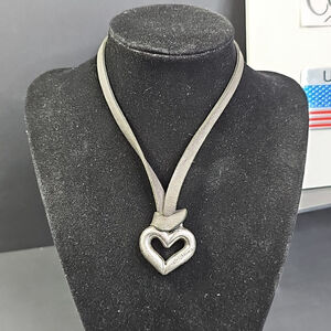Vintage Brighton FOB Bag Purse Charm Heart Metal On Leather Strap Necklace